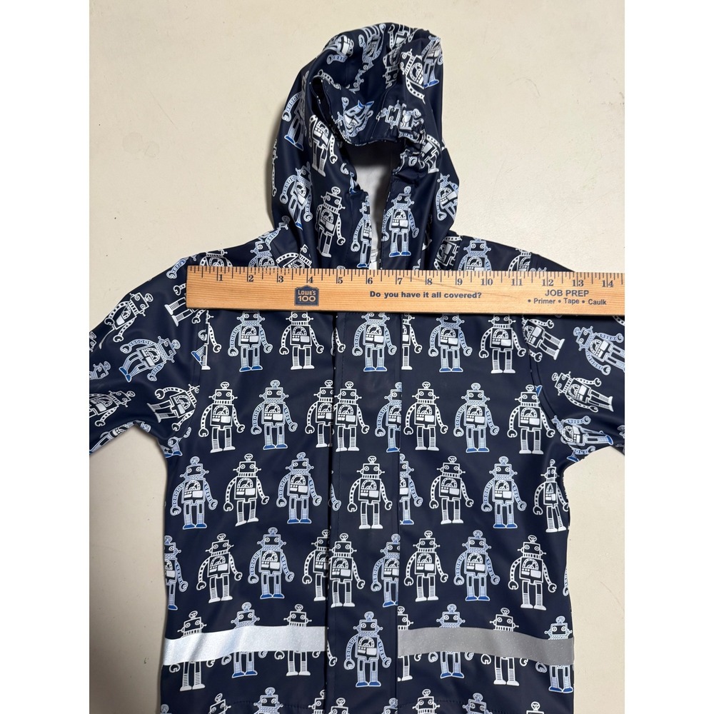 Kids Navy Robot Print Raincoat Hooded Waterproof Jacket Size 92 - Picture 14 of 16